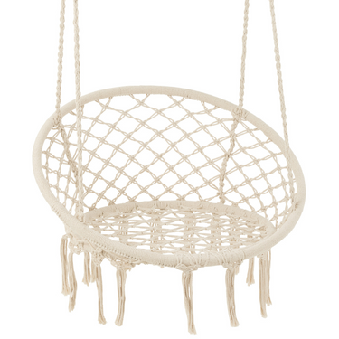 Dondolo Sospeso Poltrona Oscillante in Macramè con Nappe Colore Beige