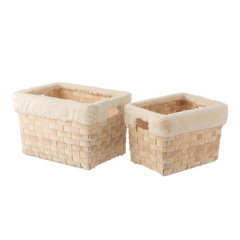 Set 2 Cesti Rettangolari con rivestimento Rattan Natural Wash