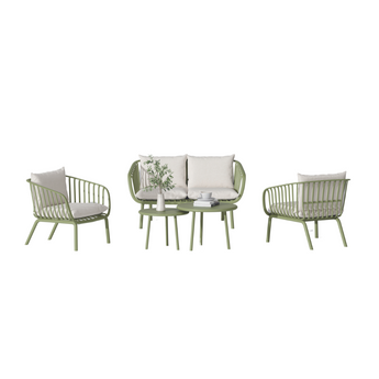 Set da Esterno in Alluminio Colore Verde con Cuscini Bianchi - Mirage