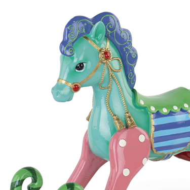 Cavallo a Dondolo in Resina Multicolore Statuetta Natalizia Decorativa