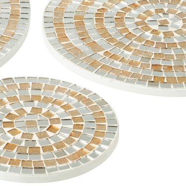 Vassoio in Vetro e Resina Lavorazione Mosaico Colore Argento e Oro Large