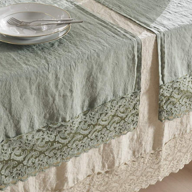 Runner in Puro Lino Realizzato a Mano Colore Corda con Pizzo 150 cm - Estonia