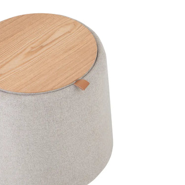 Pouf Contenitore h 42,5 cm in Legno e Lino Beige - Winter Glow