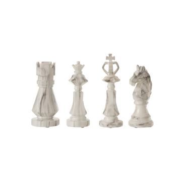 Statuetta Decorativa Pedina Scacchi Torre in Resina effetto Marmo Bianco h 38.5 cm