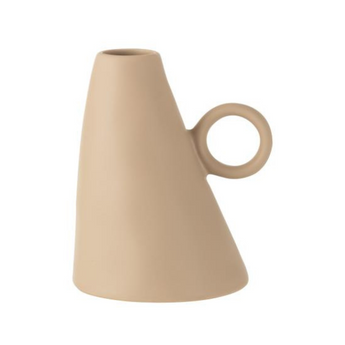 Vaso Decorativo per Fiori in Ceramica con Manico Colore Beige h17 cm