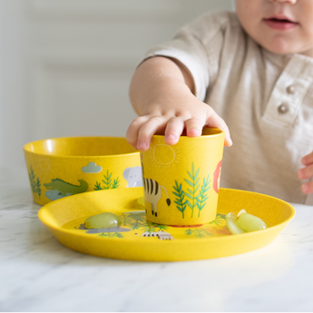 Set Pappa Bambino con Piatto Ciotola e Bicchiere Giallo - Kids Africa Koziol