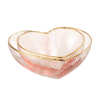 Set di 2 Piatti Cuore da Aperitivo Colore Rosa e Oro - Lovart