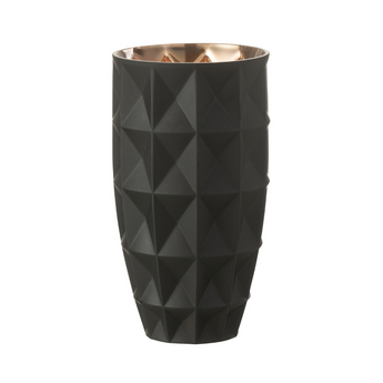 Vaso da Interno in Vetro Sfaccettato Colore Nero e Oro h 25 cm - Louis Glass