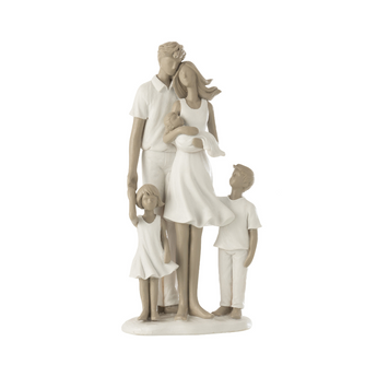 Statuetta Decorativa Famiglia con 3 Bambini in Resina Colore Bianco e Grigio