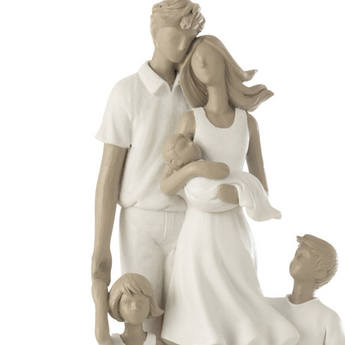 Statuetta Decorativa Famiglia con 3 Bambini in Resina Colore Bianco e Grigio