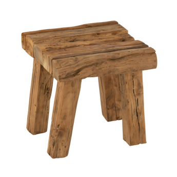 Sgabello Basso Stile Rustico in Legno di Teak Colore Marrone h 35 cm