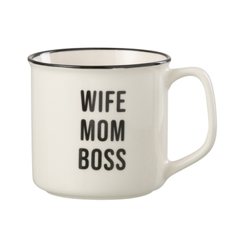 Tazza Mamma in Ceramica Colore Bianco e Nero Ø 9 cm – Wife, Mum, Boss