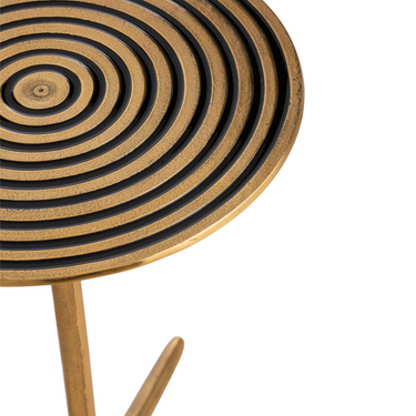 Set 2 Tavolini Rotondi Decorati con Cerchi in Alluminio Oro e Nero
