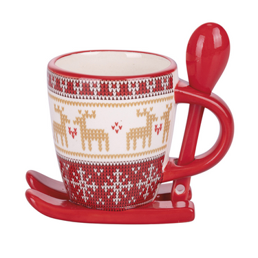 Tazzina da Caffe in Slitta Natalizia in Ceramica con Cucchiaino Scandy - Villa D'este