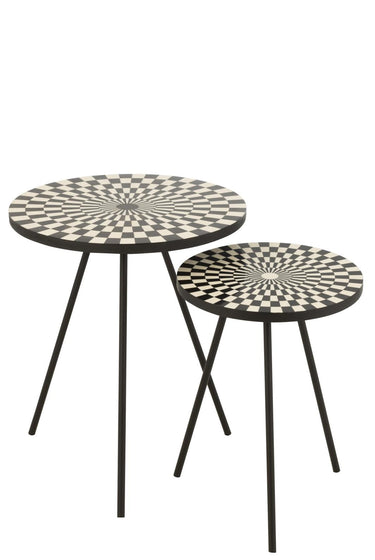 Set 2 Tavolini in Alluminio Motivo Retro Bianco/Nero (40x40x48,5cm) - Viron.it