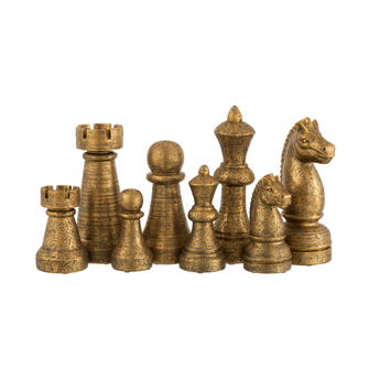 Set 4 Statuette Decorative Scacchi Torre Re Regina Cavallo in Resina Colore Oro: