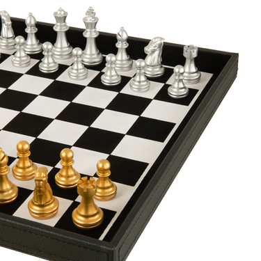 Scacchiera e Carte da Gioco in Contenitore in Similpelle Colore Nero