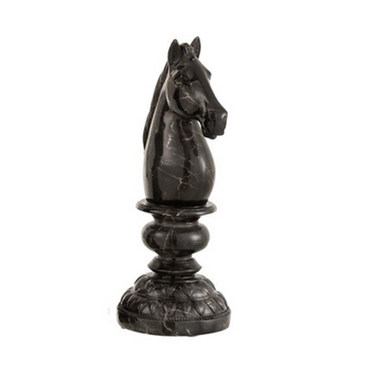 Statuetta Decorativa Pedina Scacchi Cavallo in Resina effetto Marmo Nero h 38.5 cm
