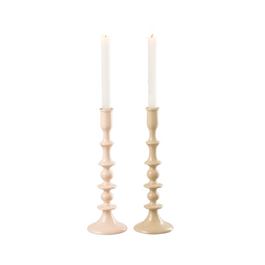Set da 2 Candelieri in Alluminio Colore Rosa Chiaro e Beige