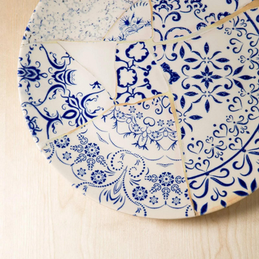 Set 6 Piatti Frutta in Porcellana Stoneware Decorazione Effetto Mosaico Ø 20 cm