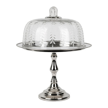 Alzatina Portadolci Colore Argento Lucido con Campana di Vetro