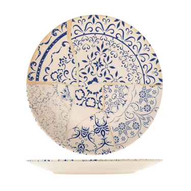Set 6 Piatti Piani in Porcellana Stoneware Decorazione Effetto Mosaico Ø 25 cm - Alyssa