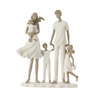 Statuetta Decorativa Coppia con 3 Bambini in Resina Colore Bianco e Grigio