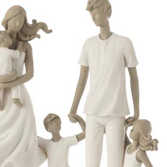 Statuetta Decorativa Coppia con 3 Bambini in Resina Colore Bianco e Grigio