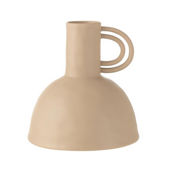 Vaso in Ceramica Decorativo con Manico Colore Beige h 25.5 cm