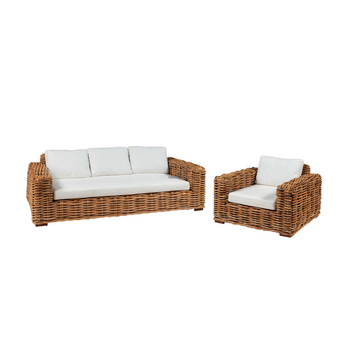 Set Giardino in Rattan Sofà e Poltrona con Cuscini Colore Bianco - Harmony