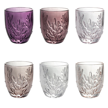 Set 6 Bicchieri Acqua in Vetro Decorato 340ml - Coral Provence Villa d'Este - Viron.it