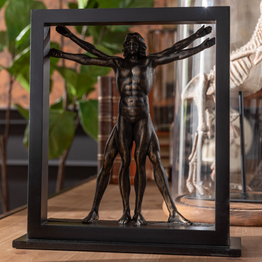 Statuetta Scultura in Poliresina Uomo Vitruviano Colore Nero e Bronzo