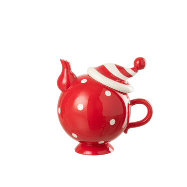 Teiera Natalizia in Ceramica con Cappello Dolomite Rosso h 19,5 cm
