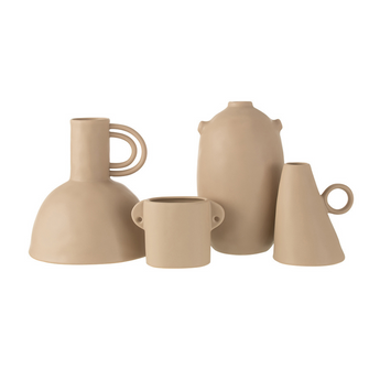 Vaso in Ceramica Decorativo con Manico Colore Beige h 25.5 cm