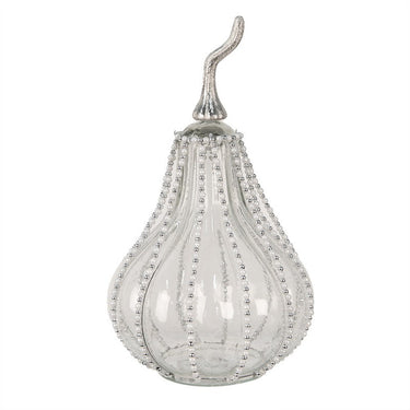 Decorazione Zucca in Vetro Trasparente con Perle in Rilievo h 30 cm