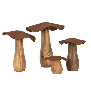 Fungo Decorativo Colore Marrone in Legno e Metallo h 16 cm