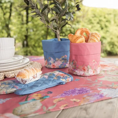 Cestino per il Pane in Cotone Colore Rosa Motivo Floreale Ø 15x16 cm