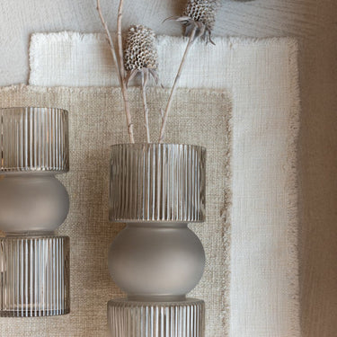 Vaso Portacandele in Vetro Rigato Colore Grigio Ø 10 cm