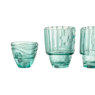 Set 5 Bicchieri Acqua Impilabili in Vetro Colore Verde Acqua - Fish