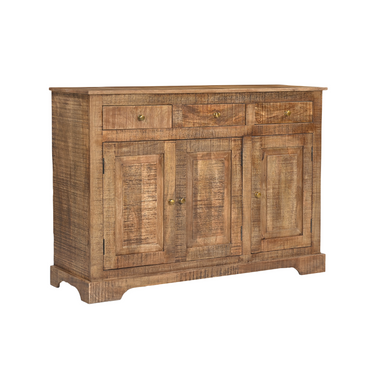Madia in Legno Massello di Mango 3 Cassetti 3 Ante Colore Naturale Stile Rustico