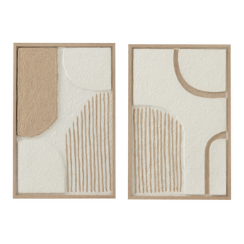 Set 2 Tele con Cornice in Carta Lavorata a Mano in Rilievo Colore Bianco e Beige