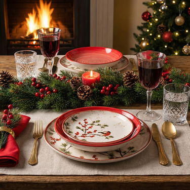 Servizio 18 Piatti Di Natale in Stoneware Nordic Red Delights - H&H