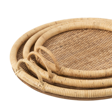 Set 3 Vassoi Decorativi Rotondi in Rattan Bambù e Fibre Naturali