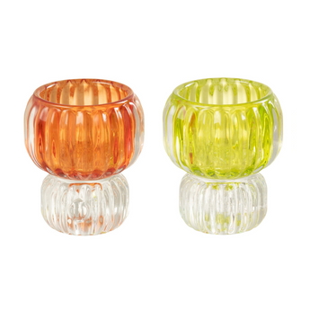 Set 4 Porta Candela T-Light in Vetro Lavorato Colorato h 7,5 cm – Funlight