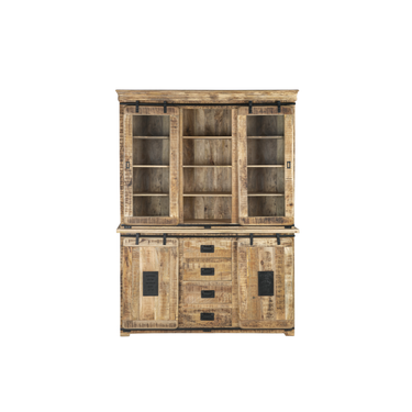 Credenza Doppio Corpo in Legno di Mango con 4 Cassetti e 2 Ante Scorrevoli Stile Industrial