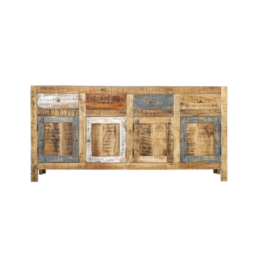 Madia in Legno Massello 4 Ante 4 Cassetti Colore Naturale Finiture Pastello Stile Rustico