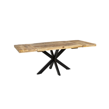 Tavolo Allungabile 100x120-200 cm in Legno di Mango Colore Naturale con Gambe in Ferro