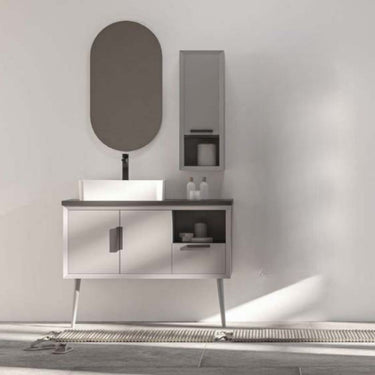 Mobile Bagno a Terra 100 cm Grigio con Lavabo Integrato e Specchio – Retro