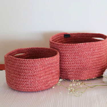Cestino Portaoggetti Rotondo Ø 27 cm in Fibre Naturali Colore Rosa Scuro