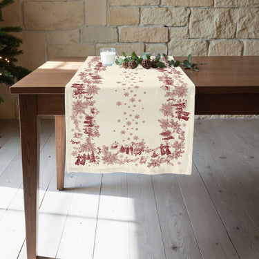 Runner di Natale Fantasia Beige Disegnato Rosso 150x50 cm - Christmas New Toile